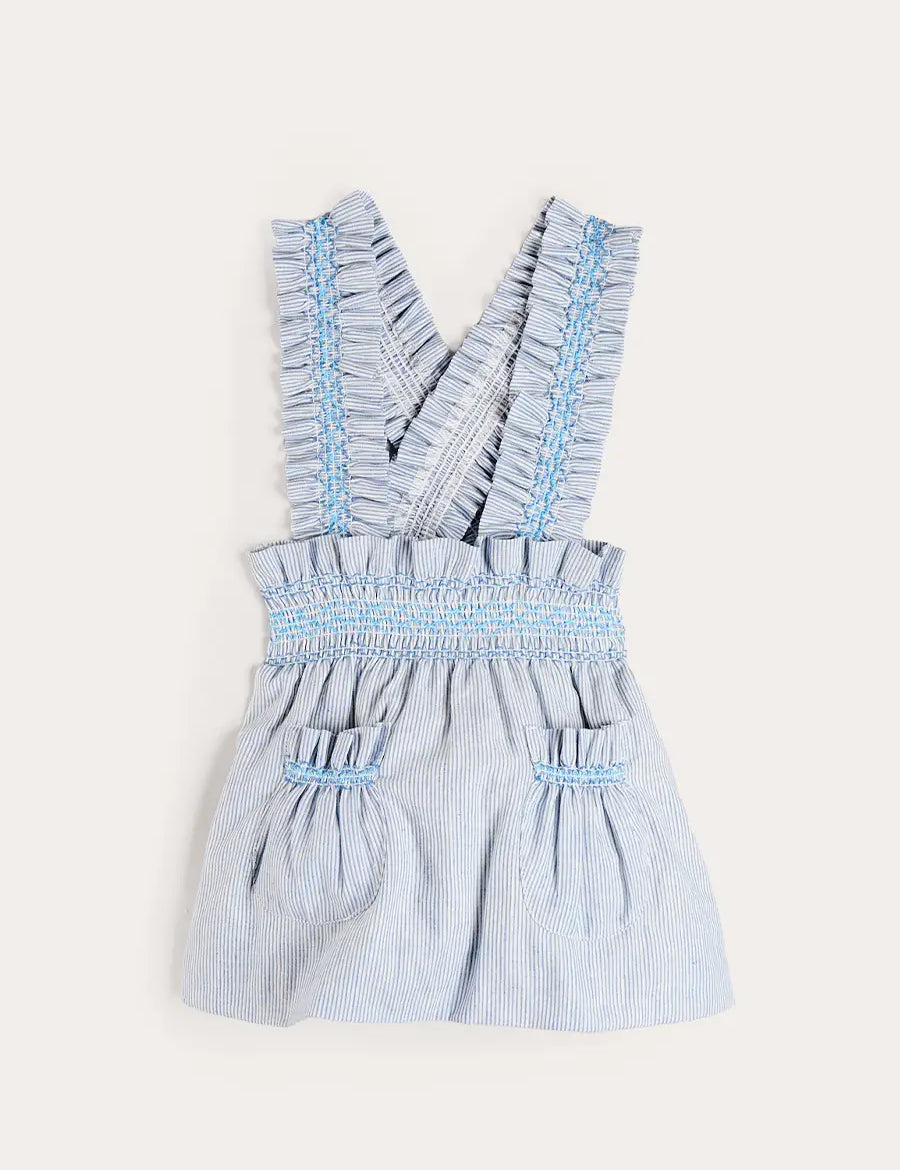 Alexander Stripe Smocked Skirt with Braces in Blue (18mths-6yrs) SKIRTS from Pepa London US