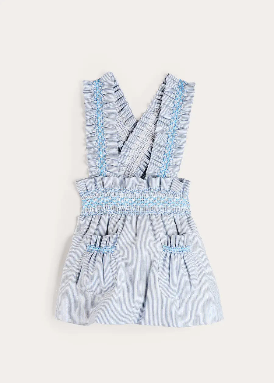Alexander Stripe Smocked Skirt with Braces in Blue (18mths-6yrs) SKIRTS from Pepa London US
