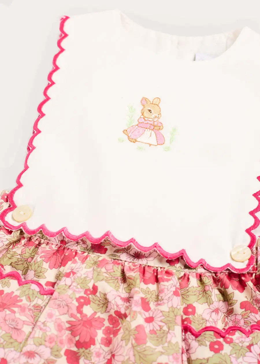 Margret Floral Bunny Embroidered Scallop Detail Pinafore Skirt in Pink (18mths-6yrs) SKIRTS from Pepa London US