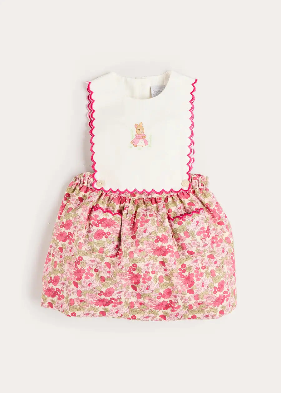 Margret Floral Bunny Embroidered Scallop Detail Pinafore Skirt in Pink (18mths-6yrs) SKIRTS from Pepa London US