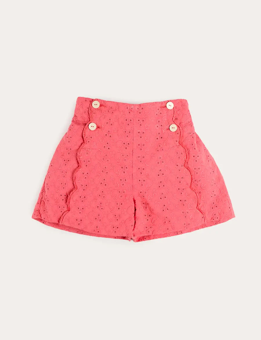 Broderie Anglaise High Waisted Shorts in Strawberry (4-12yrs) SHORTS from Pepa London US