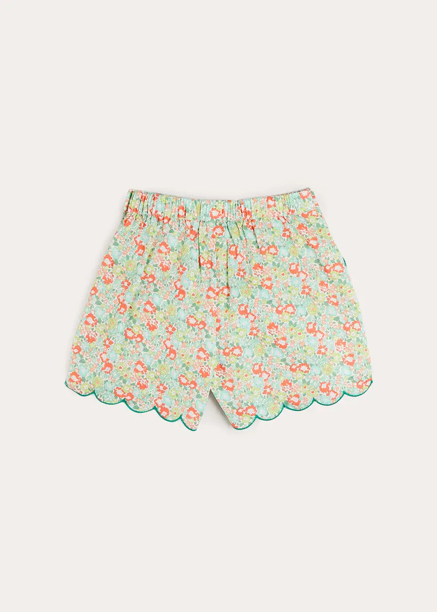 Mabel Floral Scallop Edge High Waisted Shorts in Green (2-12yrs) SHORTS from Pepa London US
