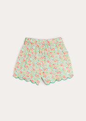 Mabel Floral Scallop Edge High Waisted Shorts in Green (2-12yrs) SHORTS from Pepa London US
