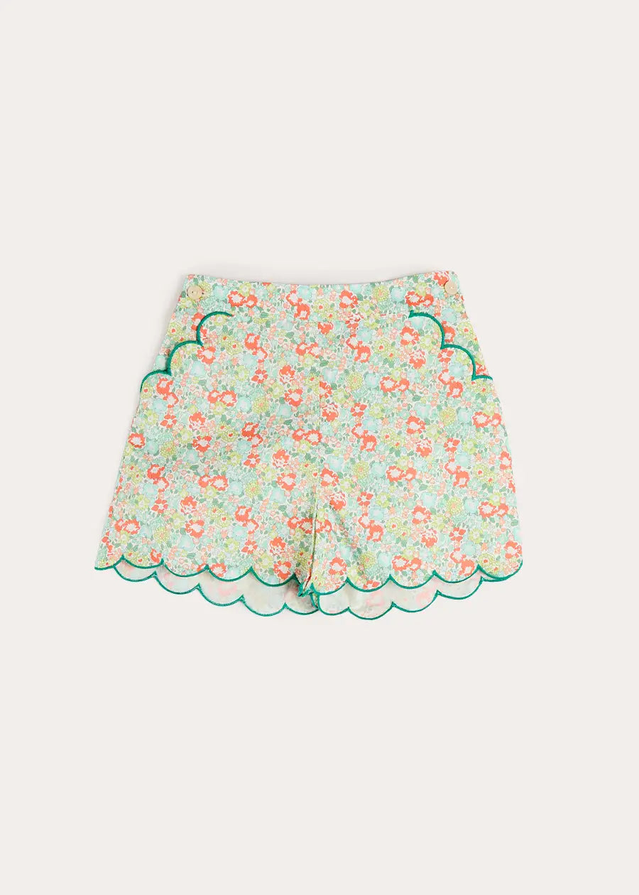 Mabel Floral Scallop Edge High Waisted Shorts in Green (2-12yrs) SHORTS from Pepa London US