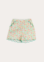 Mabel Floral Scallop Edge High Waisted Shorts in Green (2-12yrs) SHORTS from Pepa London US