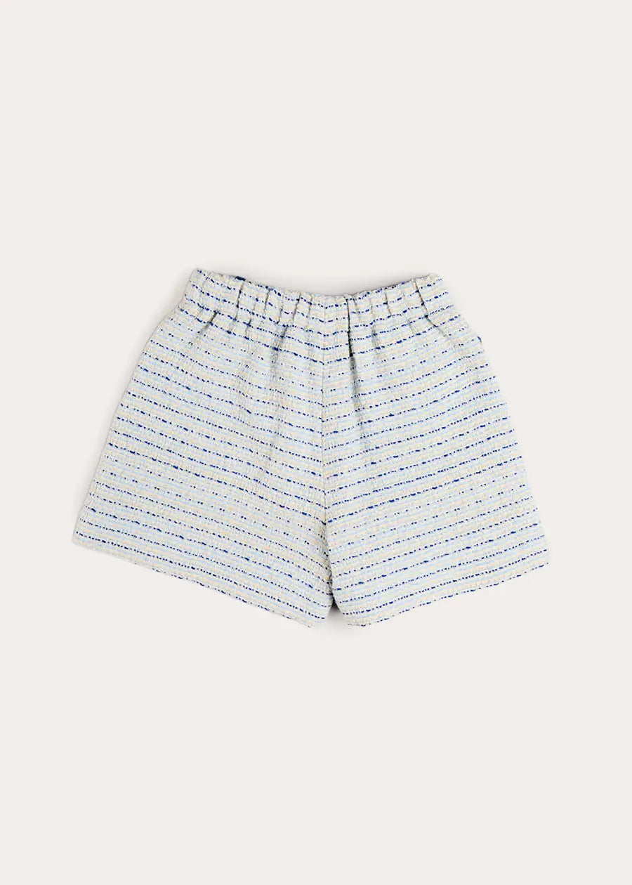 Brighton Boucle Tweed Gold Button Shorts in Blue (4-12yrs) SHORTS from Pepa London US
