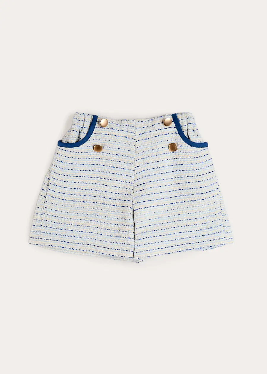 Brighton Boucle Tweed Gold Button Shorts in Blue (4-12yrs) SHORTS from Pepa London US