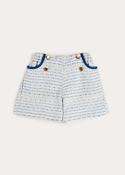 Brighton Boucle Tweed Gold Button Shorts in Blue (4-12yrs) SHORTS from Pepa London US