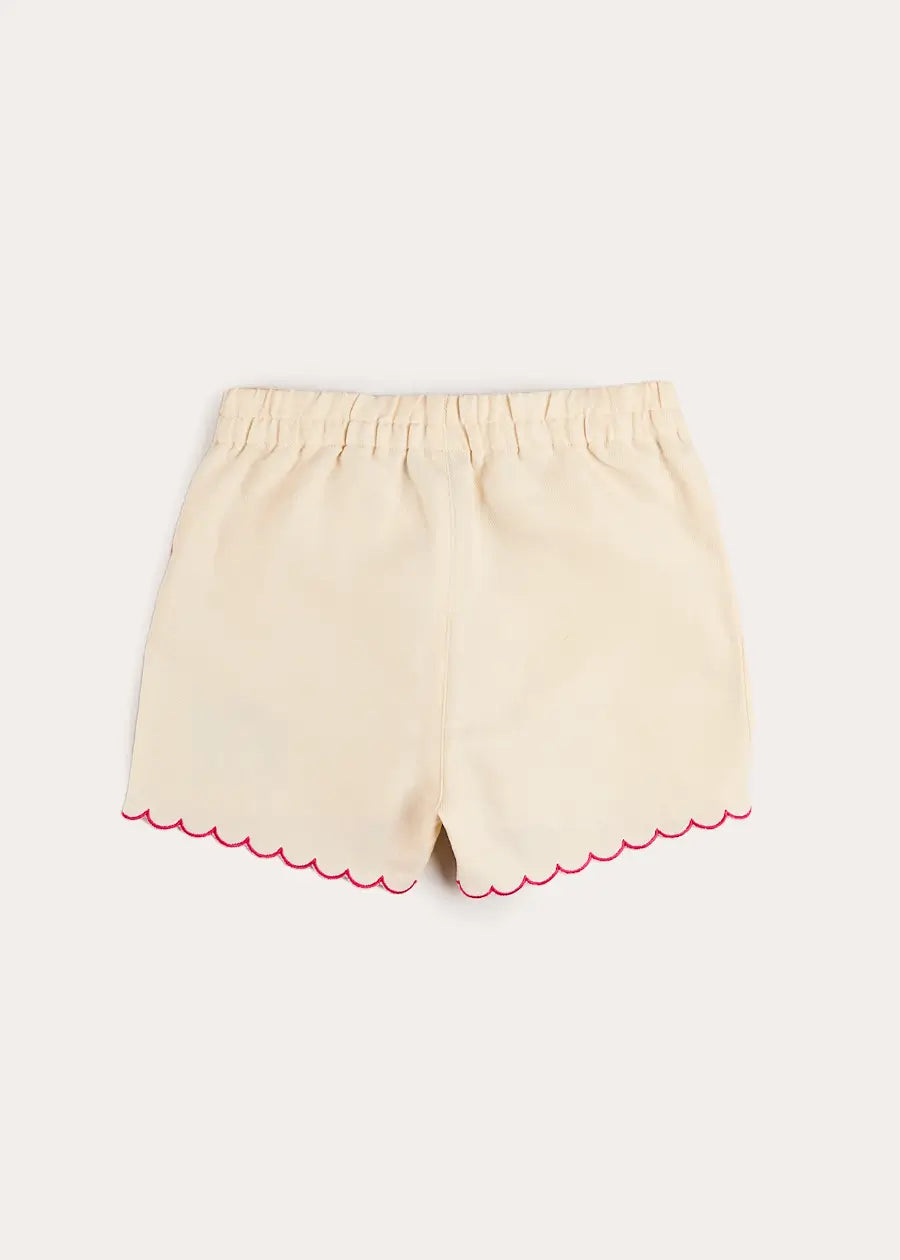 Wildflower Embroidered Scallop Edge Shorts in Cream (4-12yrs) SHORTS from Pepa London US