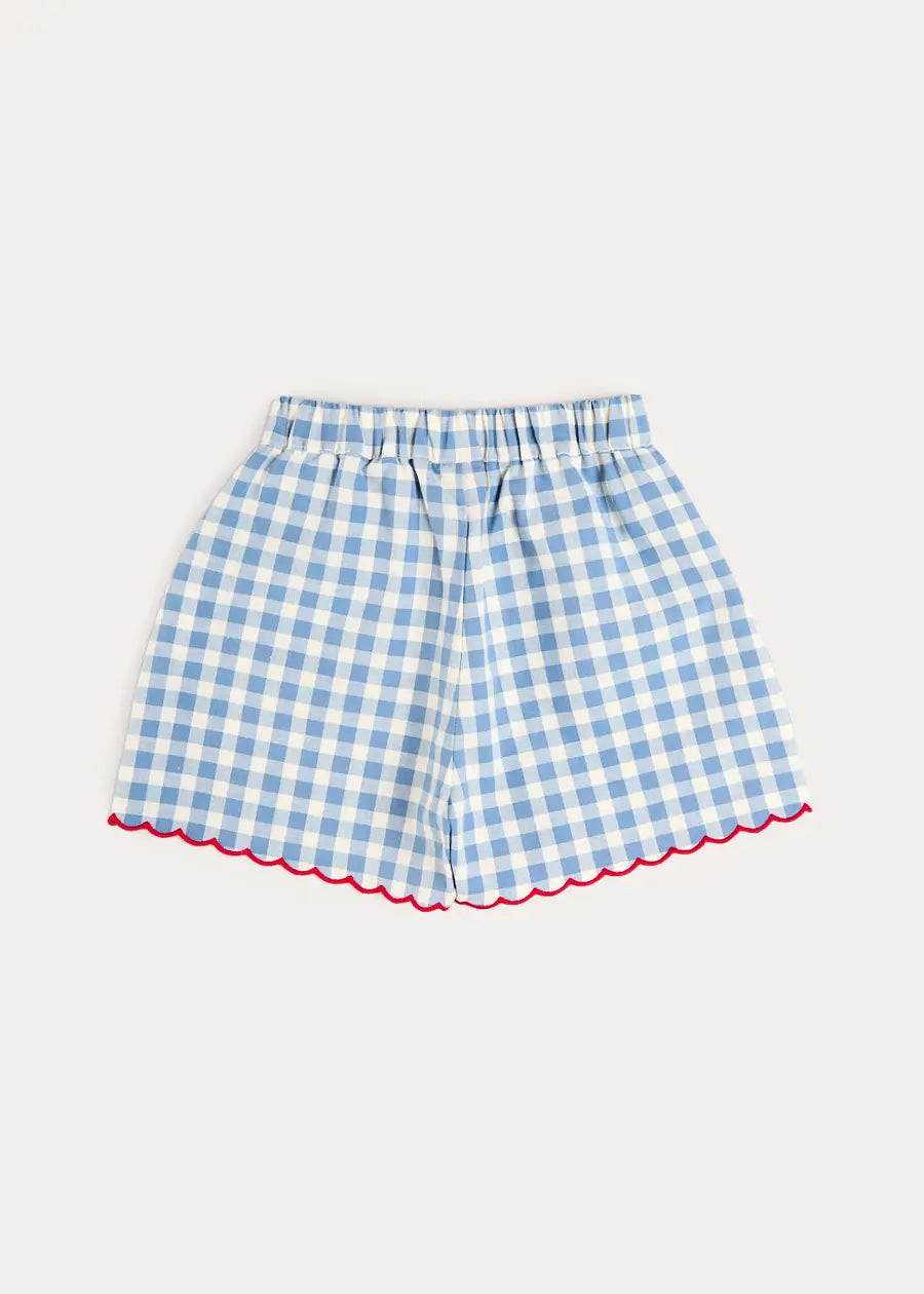 Darby Gingham Scallop Edge Bow Detail Shorts in Blue (18mths-12yrs) Shorts from Pepa London US
