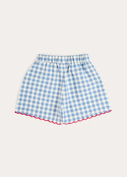 Darby Gingham Scallop Edge Bow Detail Shorts in Blue (18mths-12yrs) Shorts from Pepa London US
