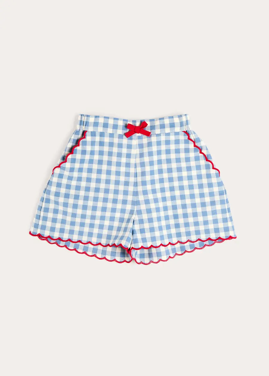 Darby Gingham Scallop Edge Bow Detail Shorts in Blue (18mths-12yrs) Shorts from Pepa London