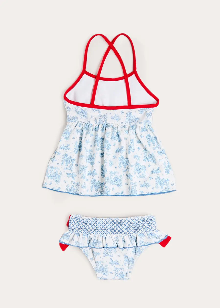 Audrey Toile Bow Detail Smocked Two Piece Swimsuit in Blue (12mths- 10yrs) SWIMWEAR from Pepa London US