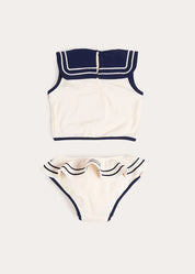 Mariner Collar Embroidered Boat Motif Two Piece Swimsuit in White (12mths- 10yrs) Swimwear from Pepa London US