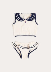 Mariner Collar Embroidered Boat Motif Two Piece Swimsuit in White (12mths- 10yrs) Swimwear from Pepa London US