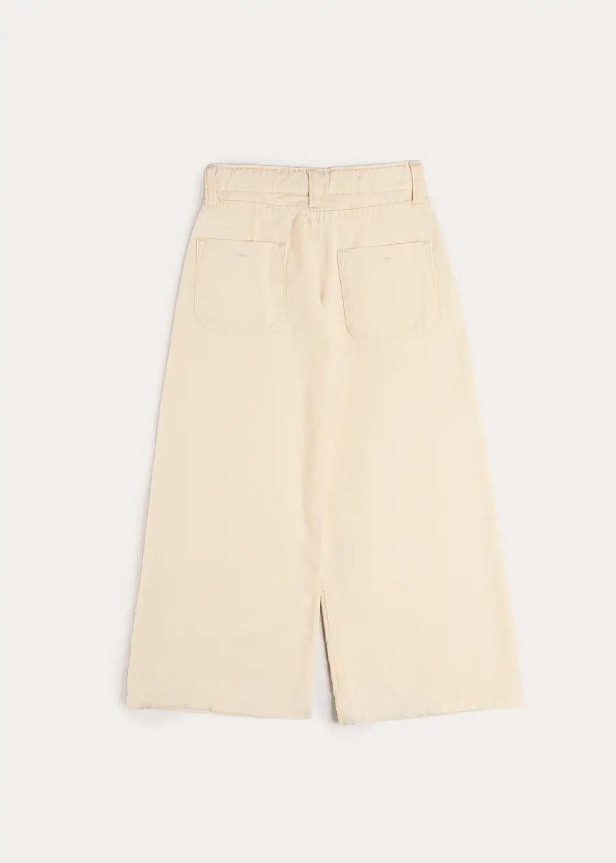 Soft Cotton Wide Leg Trousers in Cream (2-12yrs) Trousers from Pepa London US