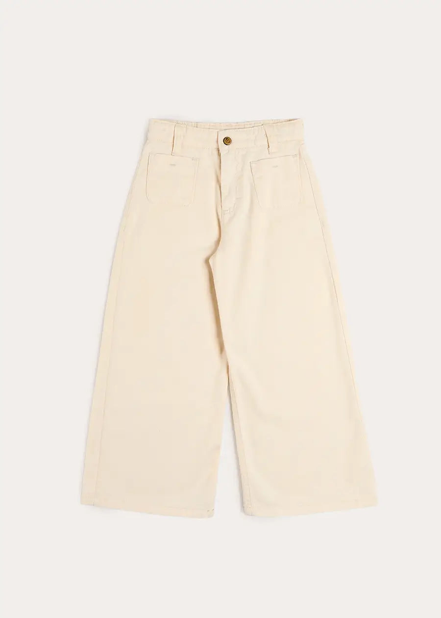 Soft Cotton Wide Leg Trousers in Cream (2-12yrs) Trousers from Pepa London US