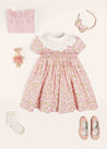 Eloise Floral Print Handsmocked Short Sleeve Dress in Pink (12mths-10yrs) Dresses  from Pepa London US