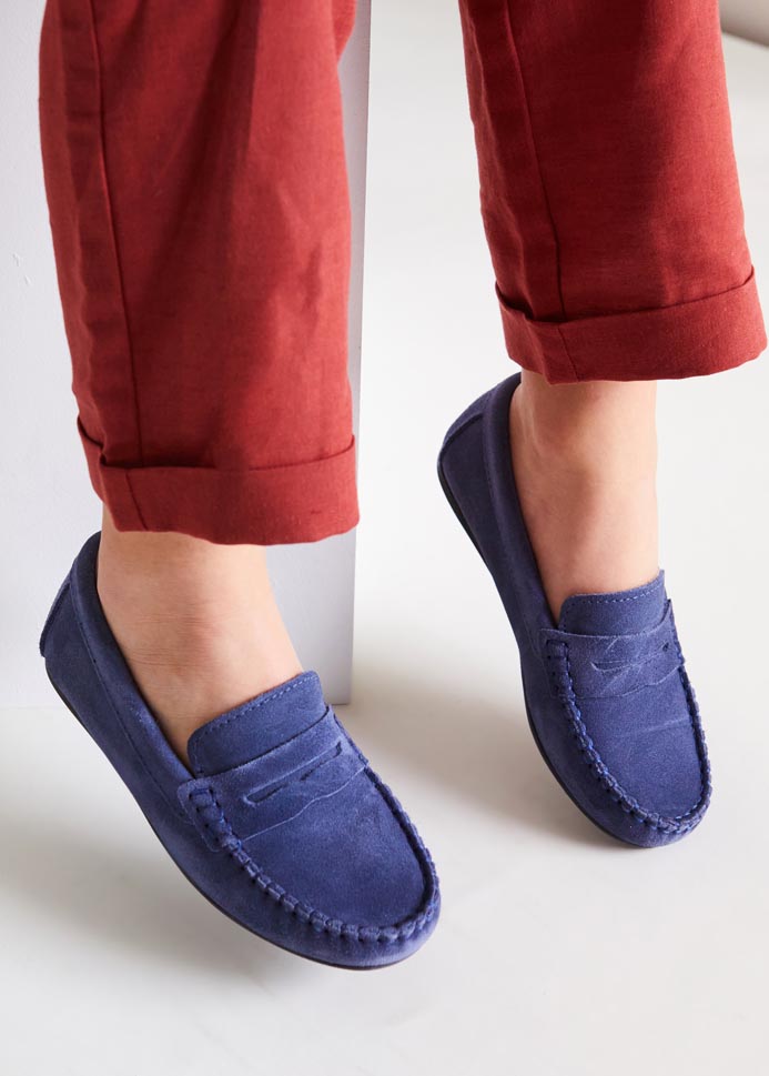 Suede Loafers in French Blue (25-34EU) Shoes from Pepa London US