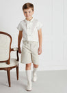 Linen Boys Celebration Shirt White with Beige Piping (4-10yrs) Shirts  from Pepa London US