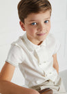 Linen Boys Celebration Shirt White with Beige Piping (4-10yrs) Shirts  from Pepa London US