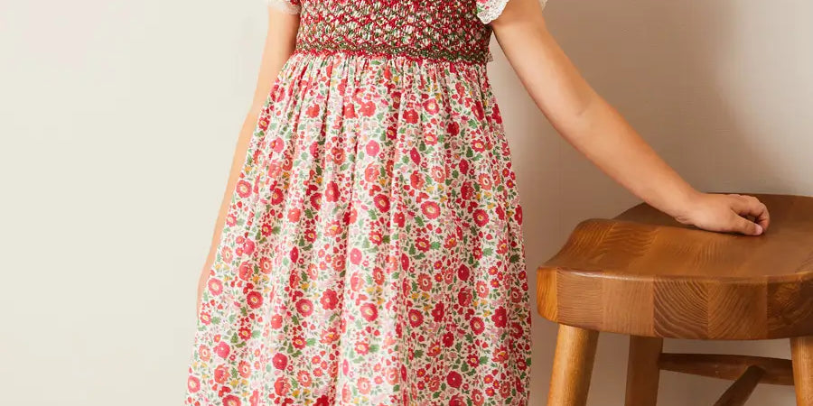 Margot Hand-Smocked Dress in Red Made with Liberty Fabric (12m-6yrs) DRESSES from Pepa London US