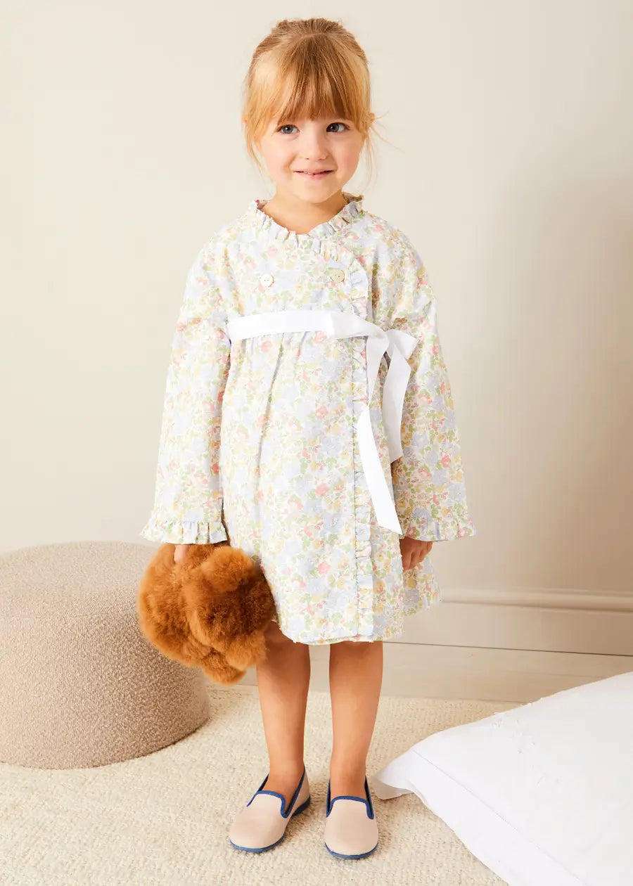 Clara Floral Bow Detail Dressing Gown in Green (18mths-10yrs) NIGHTWEAR from Pepa London US