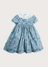 Botanical Print Hand Smocked Dress in French Blue (12mths-10yrs) Dresses  from Pepa London US