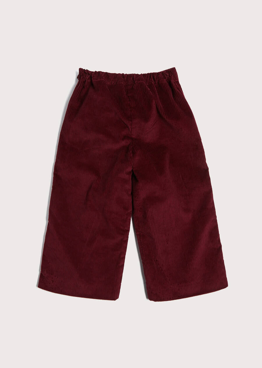 Corduroy Wide Leg Gold Button Trousers in Burgundy (4-12yrs) Trousers from Pepa London