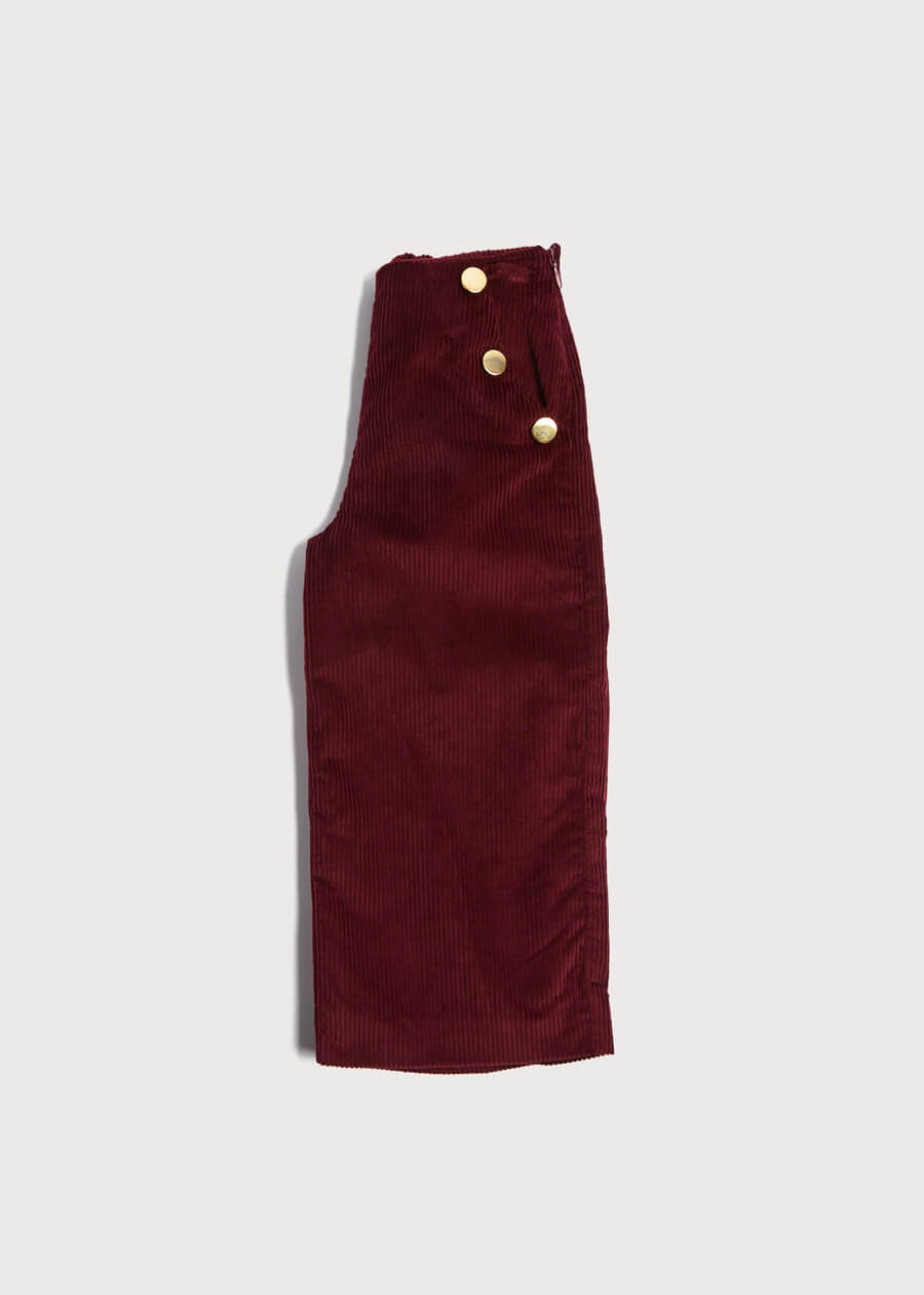 Corduroy Wide Leg Gold Button Trousers in Burgundy (4-12yrs) Trousers from Pepa London