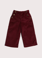 Corduroy Wide Leg Gold Button Trousers in Burgundy (4-12yrs) Trousers from Pepa London