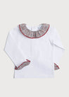 Floral Detail Long Sleeve Top in White And Burgundy (18mths-10yrs) Tops & Bodysuits from Pepa London US