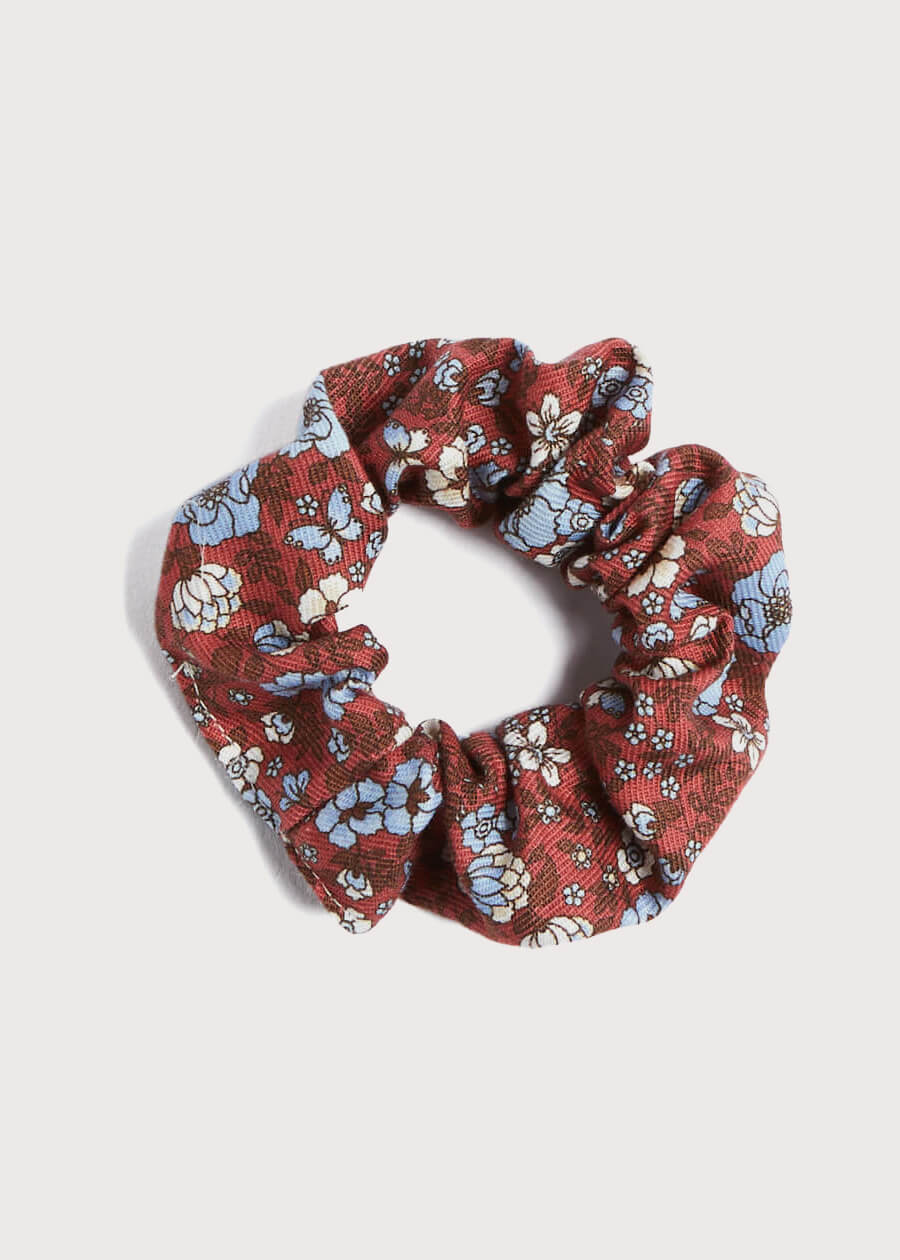 Floral Print Hair Tie Scrunchie in Burgundy HAIR ACCESSORIES from Pepa London US