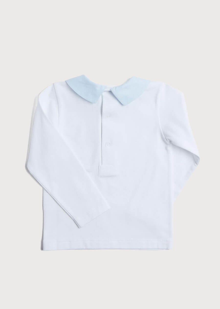 Contrast Polo Collar Long Sleeve Top in White (2-4yrs) TOPS & BODYSUITS from Pepa London US