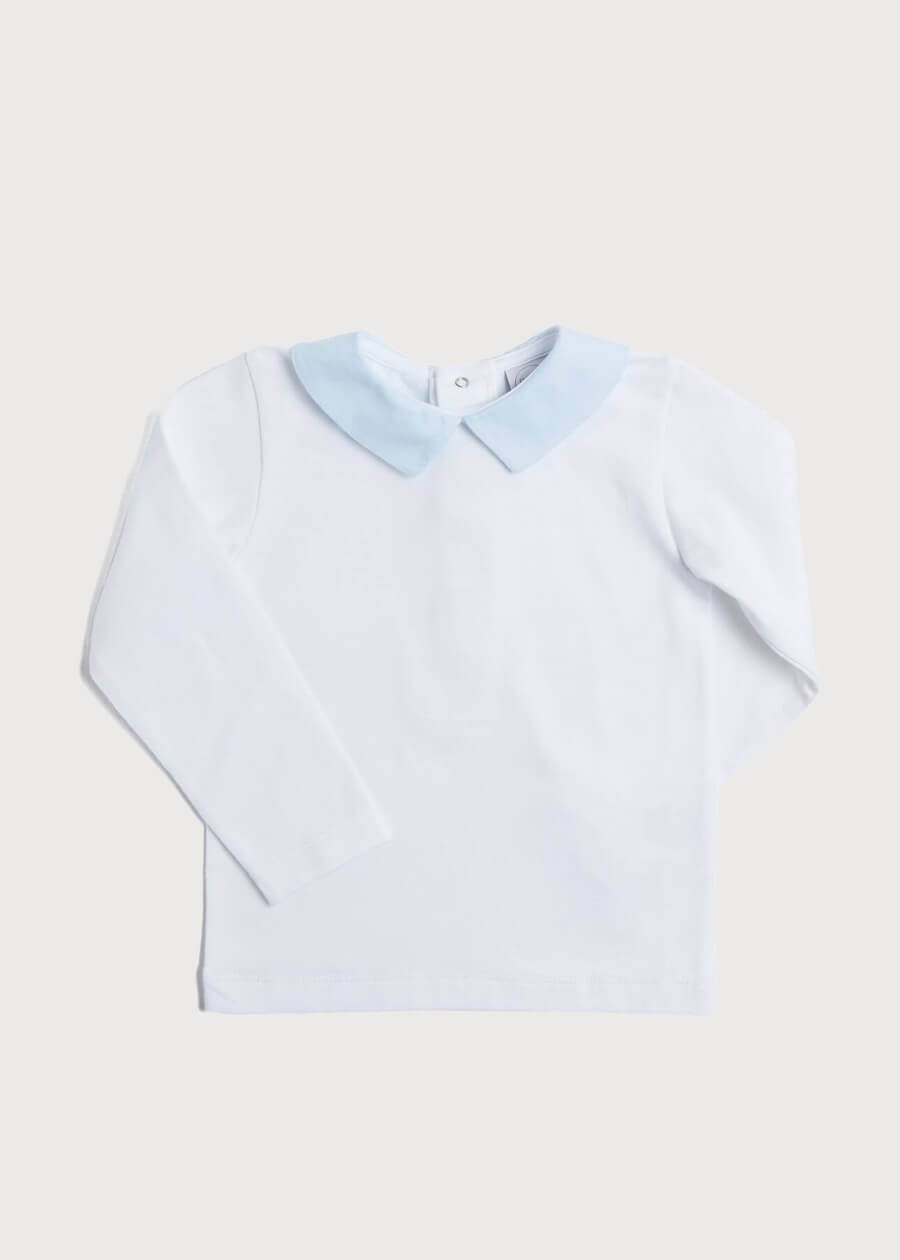 Contrast Polo Collar Long Sleeve Top in White (2-4yrs) TOPS & BODYSUITS from Pepa London US