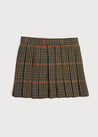 Checked Tweed Pleated Leather Buckled Kilt in Brown (2-10yrs) Skirts  from Pepa London US