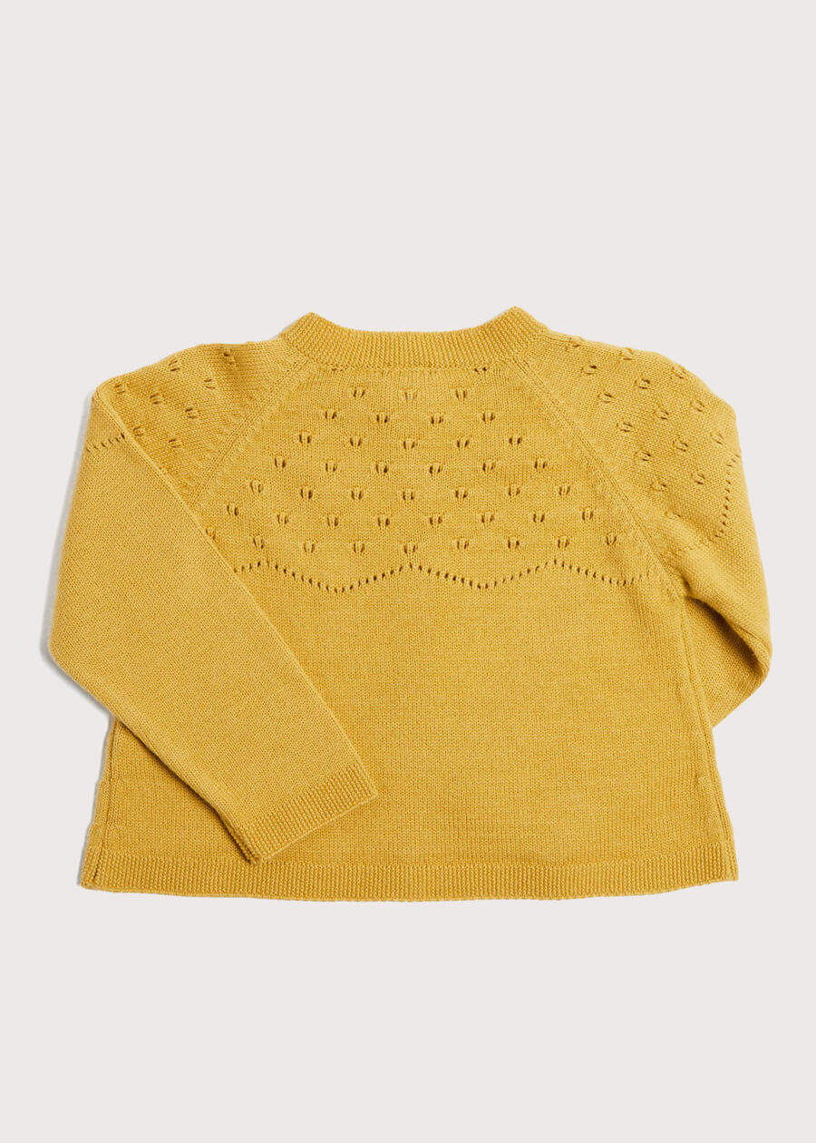 Openwork Buttoned Cardigan in Mustard (12mths-10yrs) Knitwear from Pepa London US