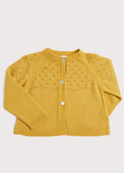 Openwork Buttoned Cardigan in Mustard (12mths-10yrs) Knitwear from Pepa London US
