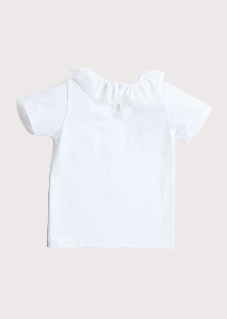Ruffle Collar Lace Trim Top in White (2-10yrs) Tops & Bodysuits from Pepa London US