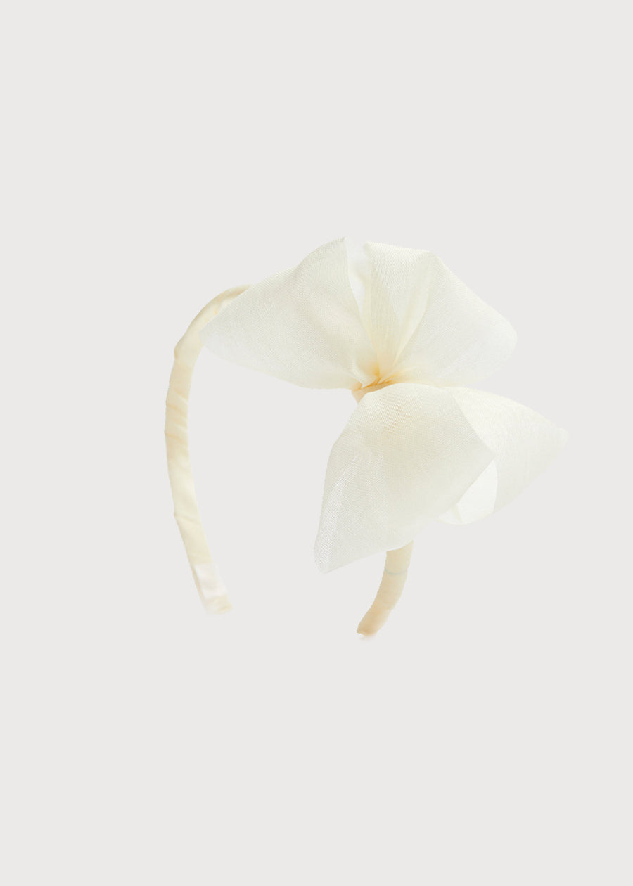 Traditional Big Bow Tulle Hairband in Ivory Hair Accessories from Pepa London US