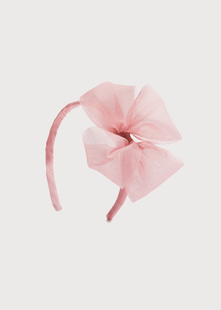 Traditional Big Bow Tulle Hairband in Dusty Pink Hair Accessories from Pepa London US
