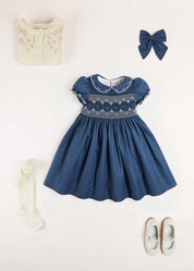 The French Blue Hand Smocked Dress Girl Look Look  from Pepa London US