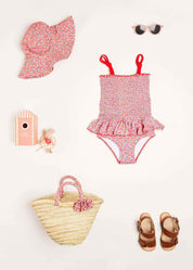 Annie Floral Print Smock Detail Swimsuit in Pink (2-8yrs) Swimwear  from Pepa London US