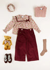 Corduroy Wide Leg Gold Button Trousers in Burgundy (4-10yrs) Trousers  from Pepa London US