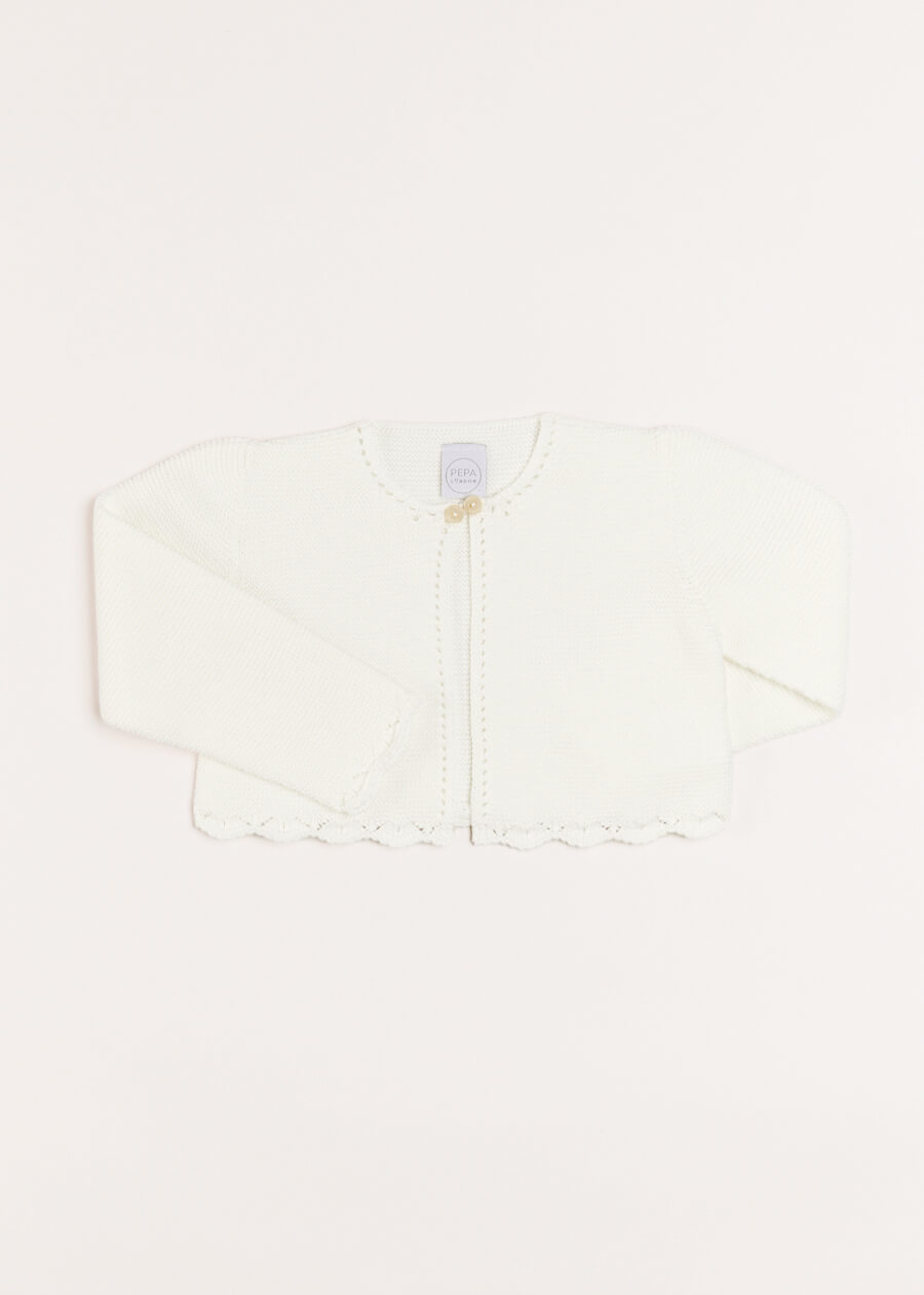 Girls Cropped Celebration Cardigan in Ivory (12mths-10yrs) KNITWEAR from Pepa London