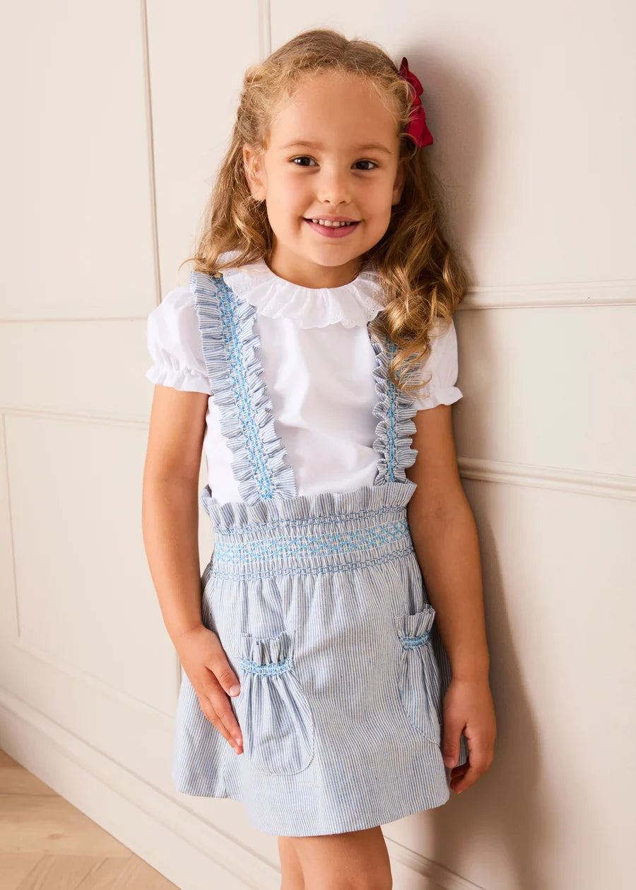 Alexander Stripe Smocked Skirt with Braces in Blue (18mths-6yrs) SKIRTS from Pepa London US