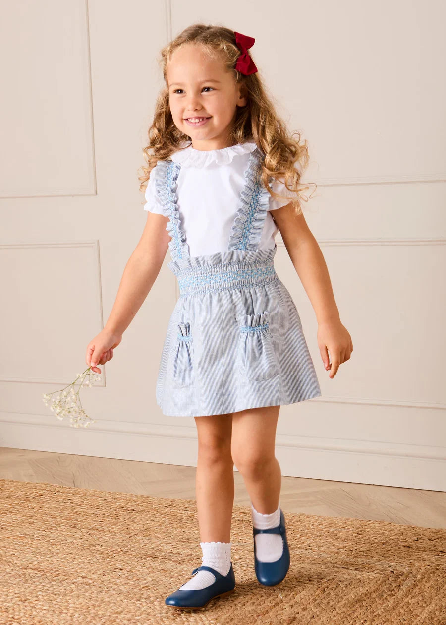 Alexander Stripe Smocked Skirt with Braces in Blue (18mths-6yrs) SKIRTS from Pepa London US