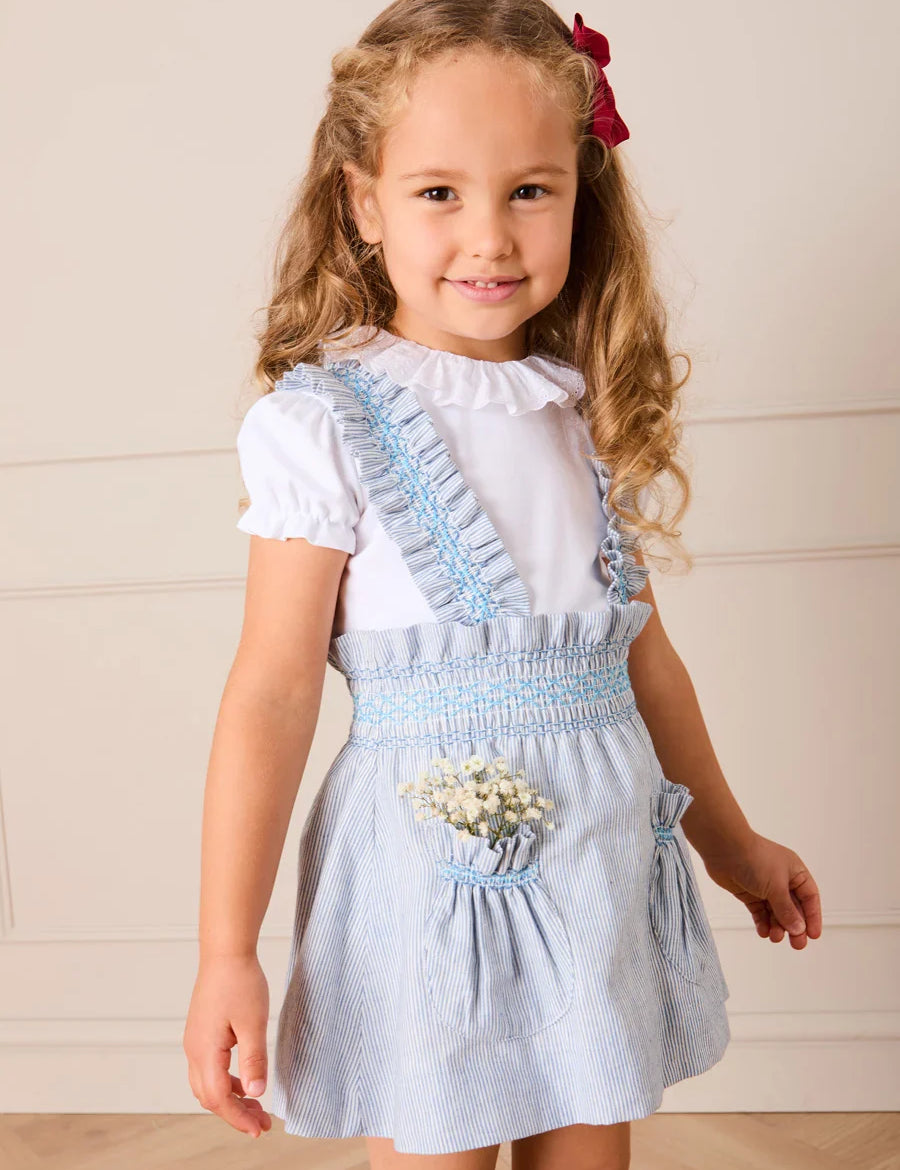 Alexander Stripe Smocked Skirt with Braces in Blue (18mths-6yrs) SKIRTS from Pepa London US
