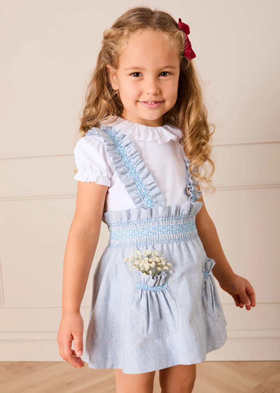 Alexander Stripe Smocked Skirt with Braces in Blue (18mths-6yrs) SKIRTS from Pepa London US
