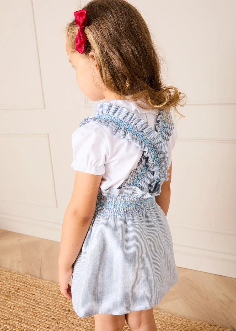 Alexander Stripe Smocked Skirt with Braces in Blue (18mths-6yrs) SKIRTS from Pepa London US